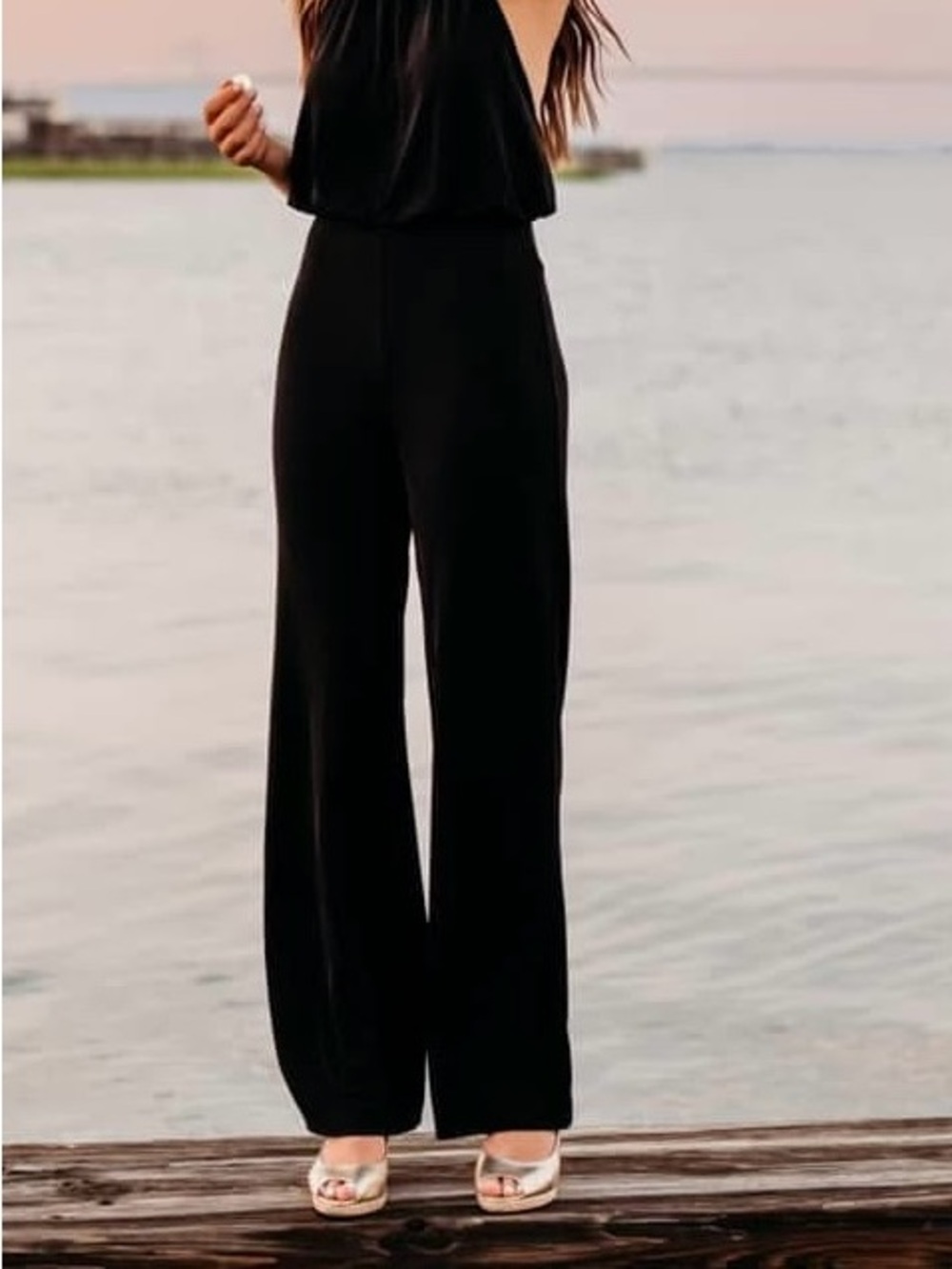 Wide-Leg Black Jumpsuit Pants for Women